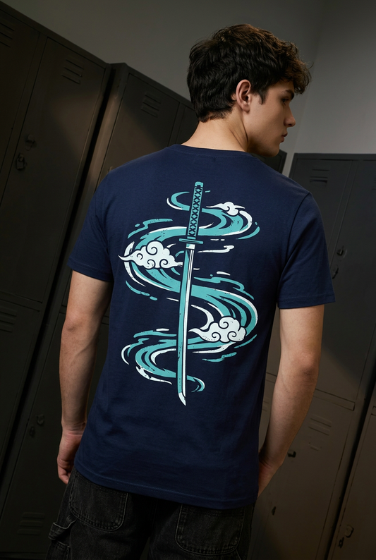 Muichiro navy tee - back or design overview