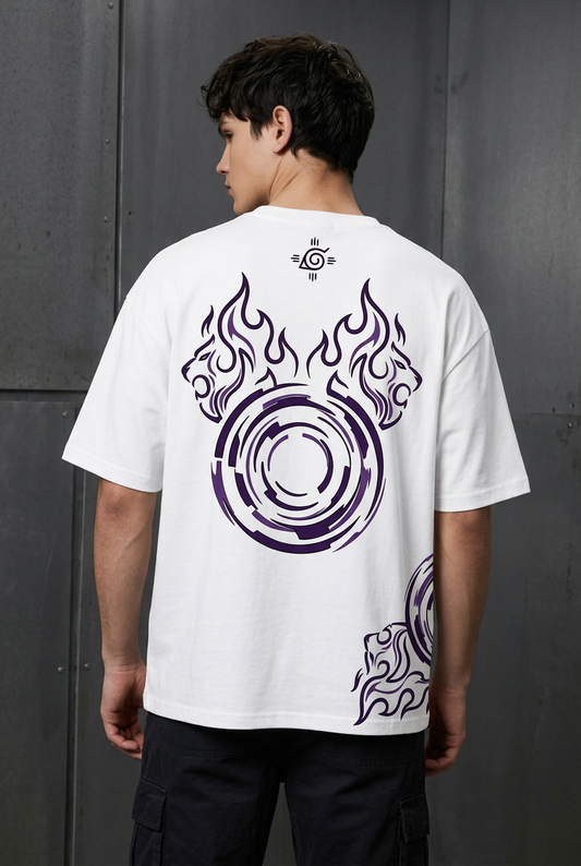 Naruto Hinata twin lion fists - white Oversized T-Shirt - back three-quarter