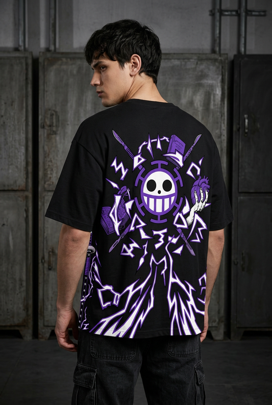 One Piece Law surgeon - black Oversized T-Shirt - back three-quarter