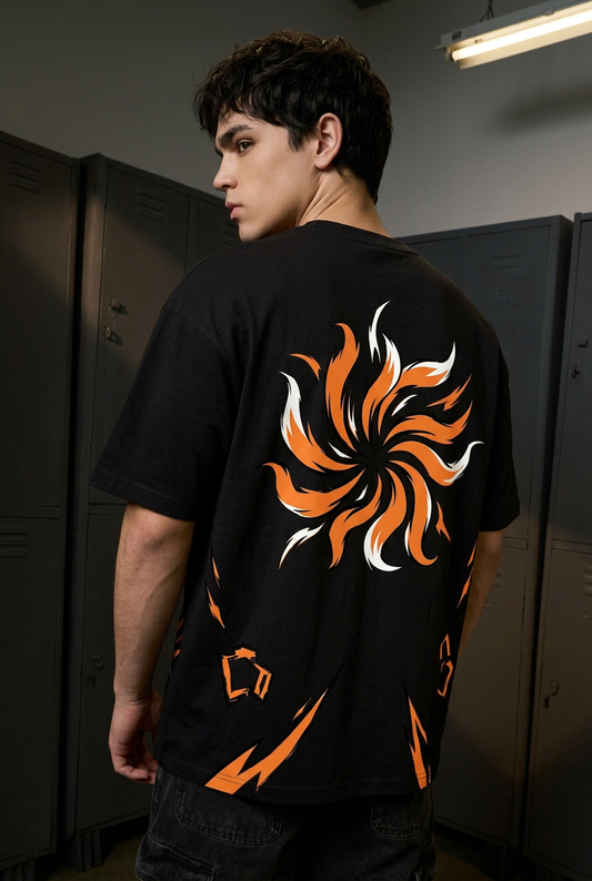 Naruto black oversized tee back three-quarter view