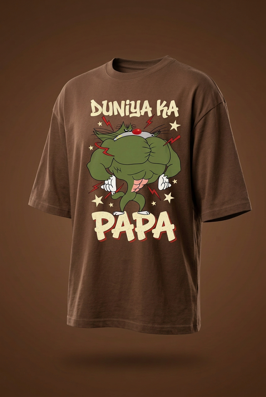 Duniya Ka Papa coffee-brown tee angled mockup