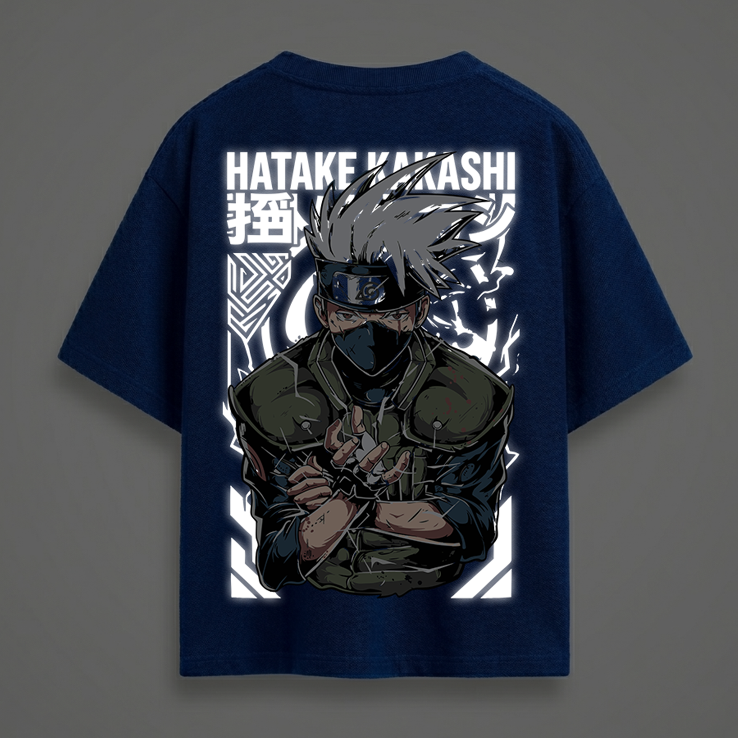 Kakashi royal blue Reflective oversize drop shoulder t shirt