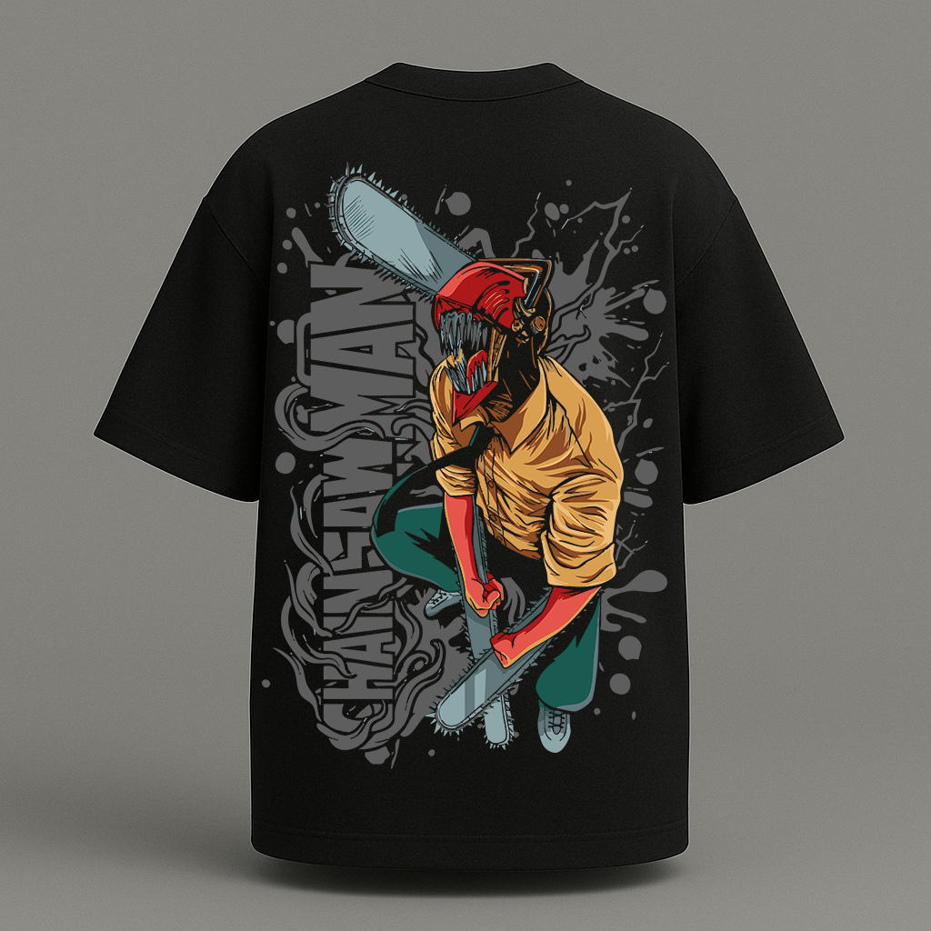 Chain saw man Reflective oversize drop shoulder t shirt