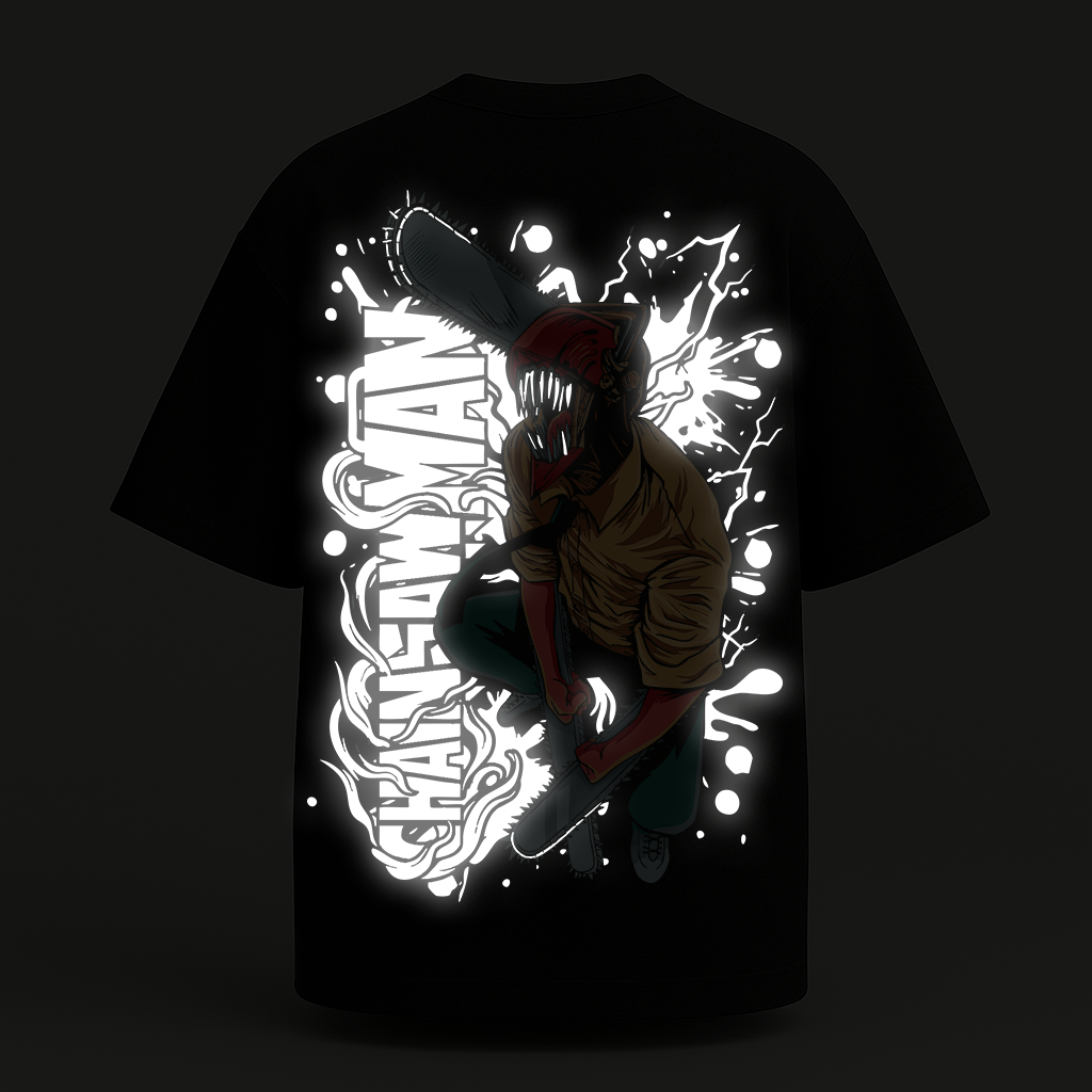 Chain saw man Reflective oversize drop shoulder t shirt