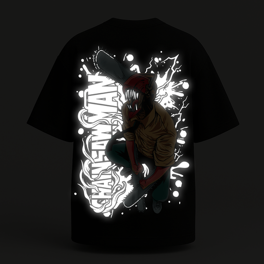 Chain saw man Reflective oversize drop shoulder t shirt