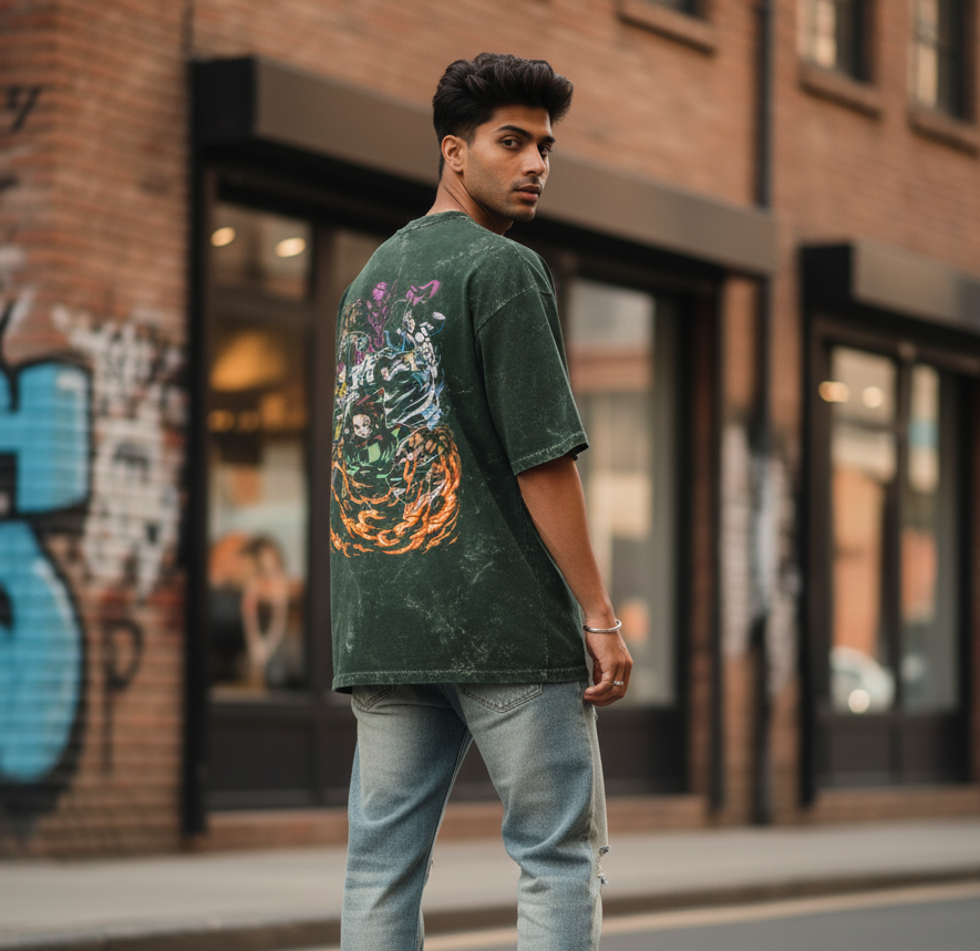 Demon slayer Acid Washed Oversized Tee