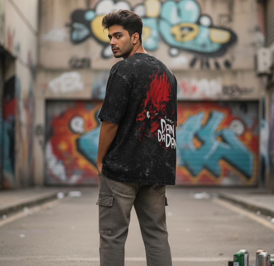 Dandadan Acid Washed Oversized Tee