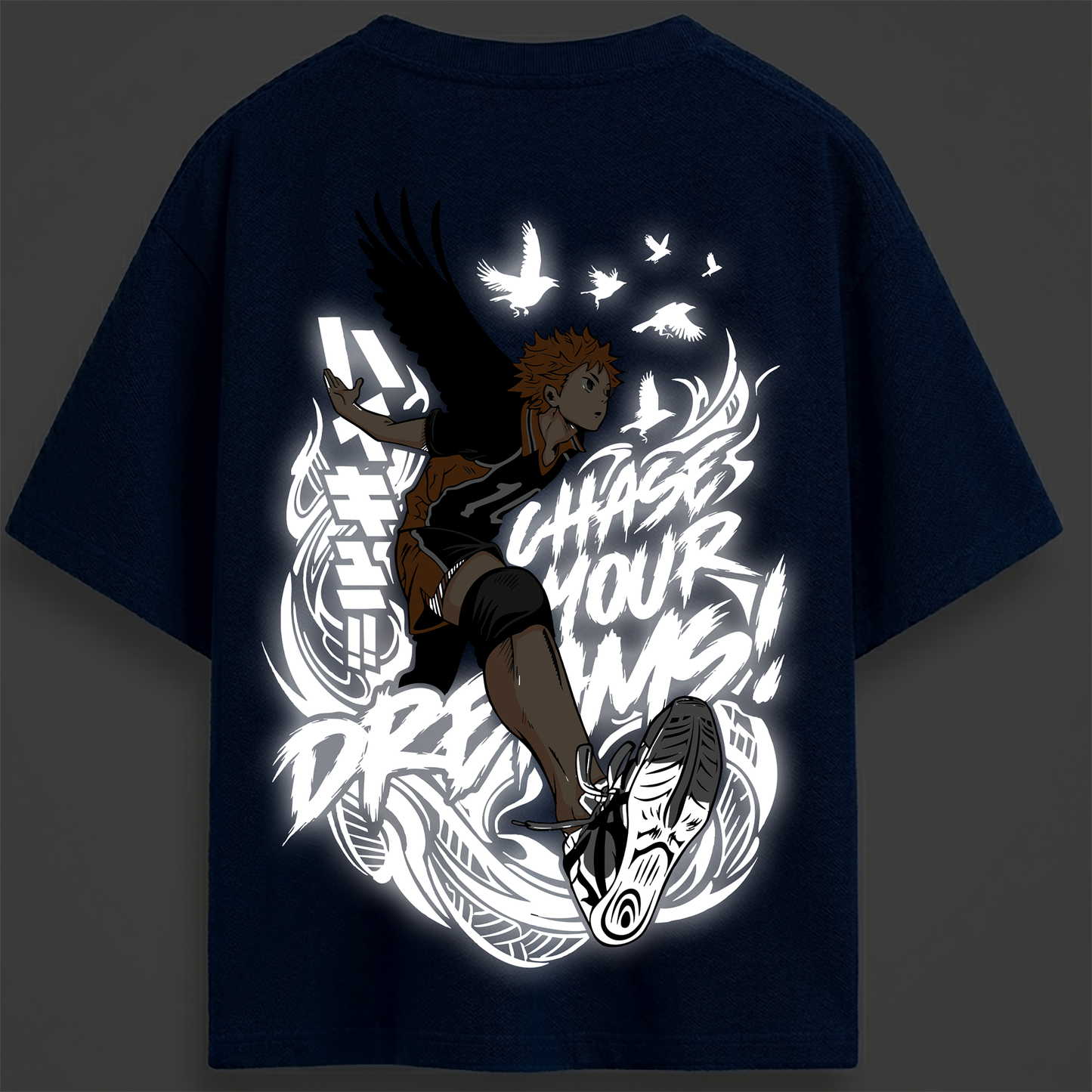 Haikyuu!! royal blue Reflective oversize drop shoulder t shirt