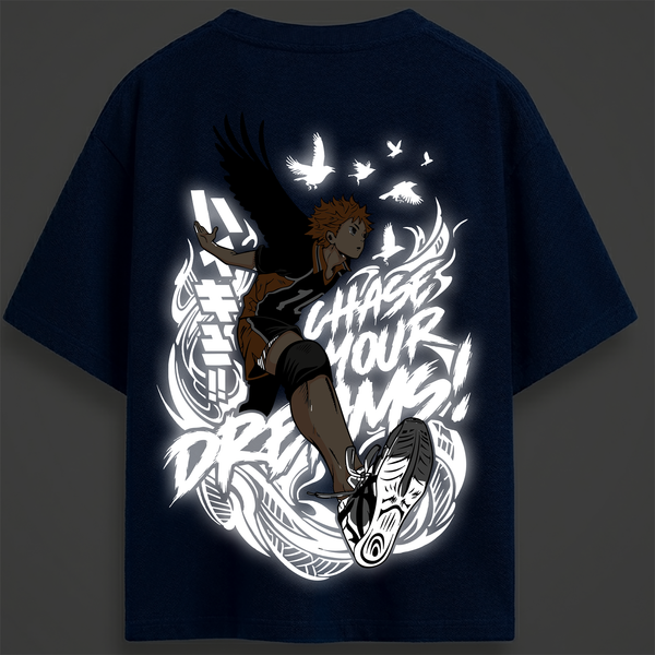 Haikyuu!! royal blue Reflective oversize drop shoulder t shirt
