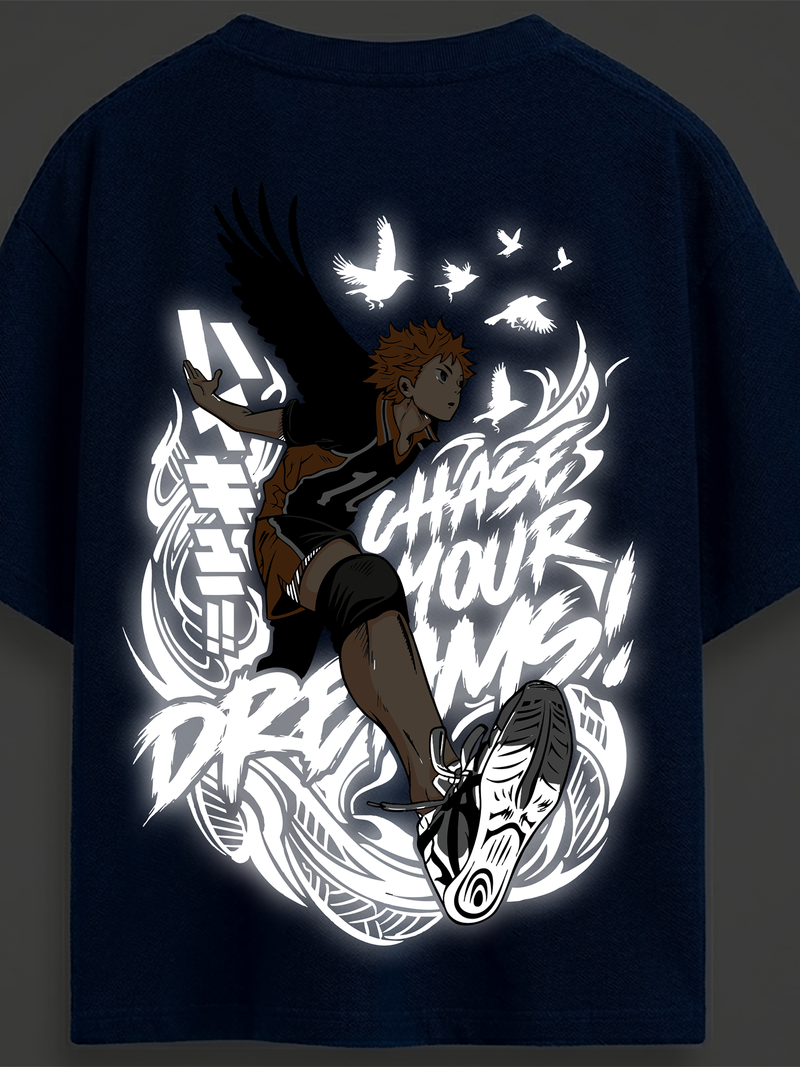 Haikyuu!! royal blue Reflective oversize drop shoulder t shirt