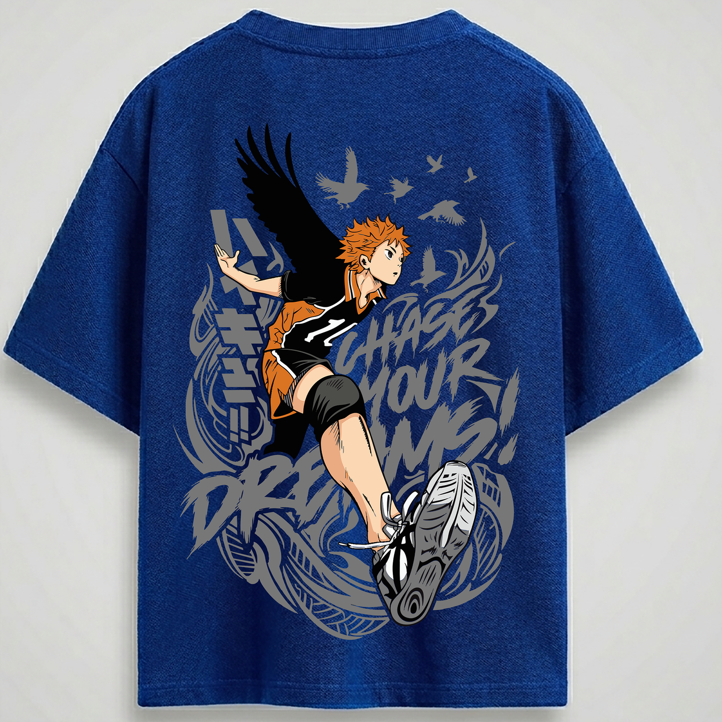 Haikyuu!! royal blue Reflective oversize drop shoulder t shirt