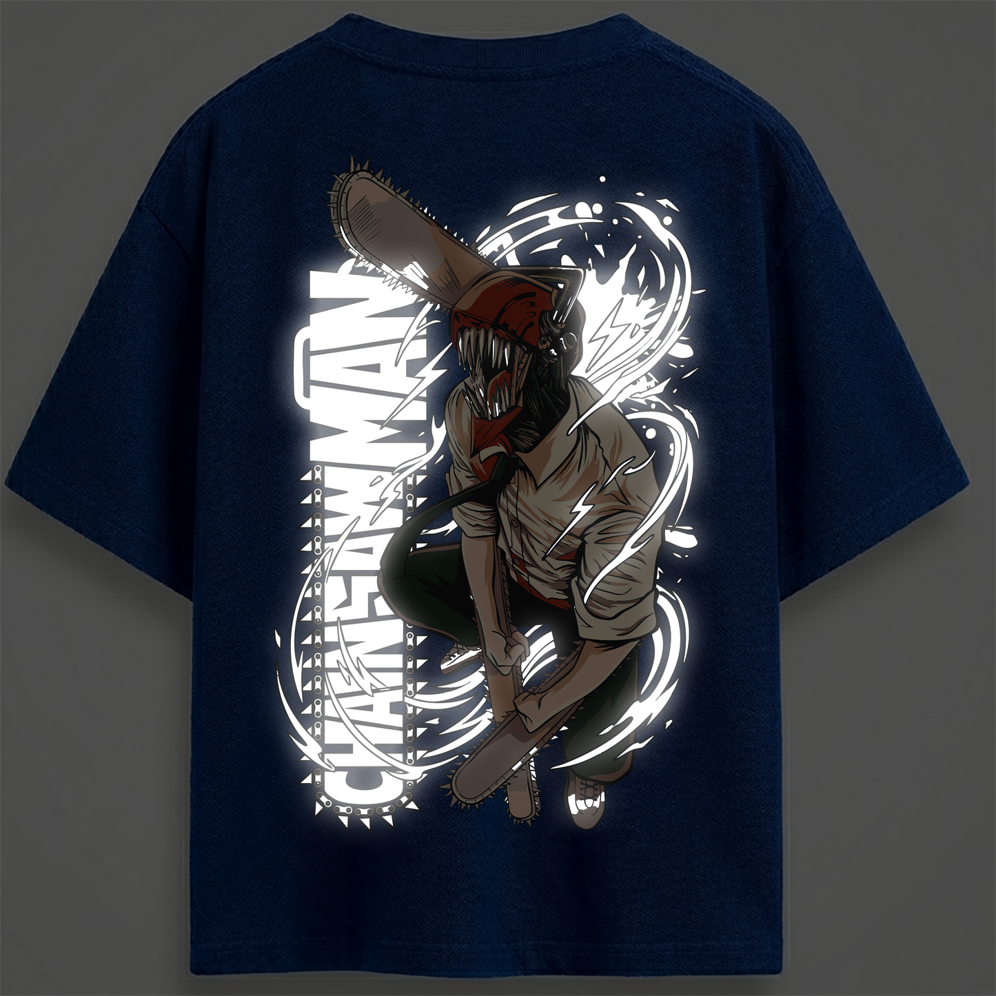 Chain saw man royal blue Reflective oversize drop shoulder t shirt