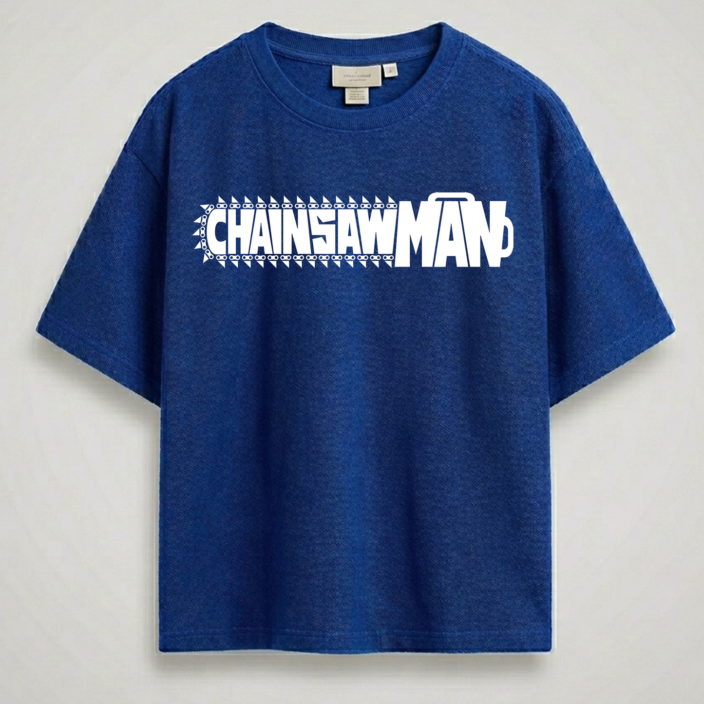 Chain saw man royal blue Reflective oversize drop shoulder t shirt