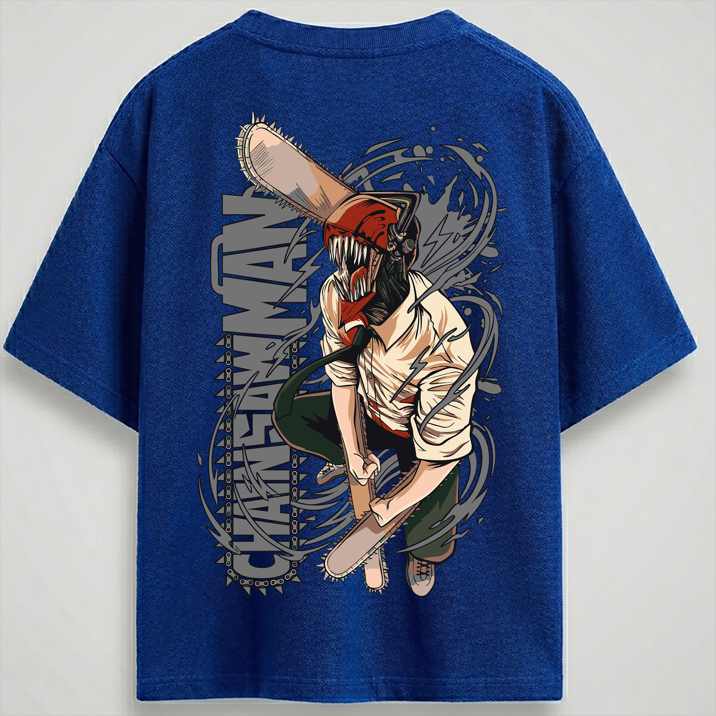 Chain saw man royal blue Reflective oversize drop shoulder t shirt