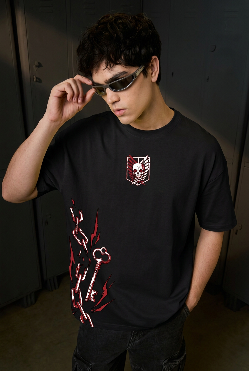 Eren black oversized T-shirt - front view