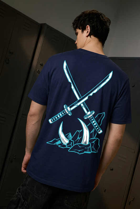 Inosuke navy tee - back or design overview