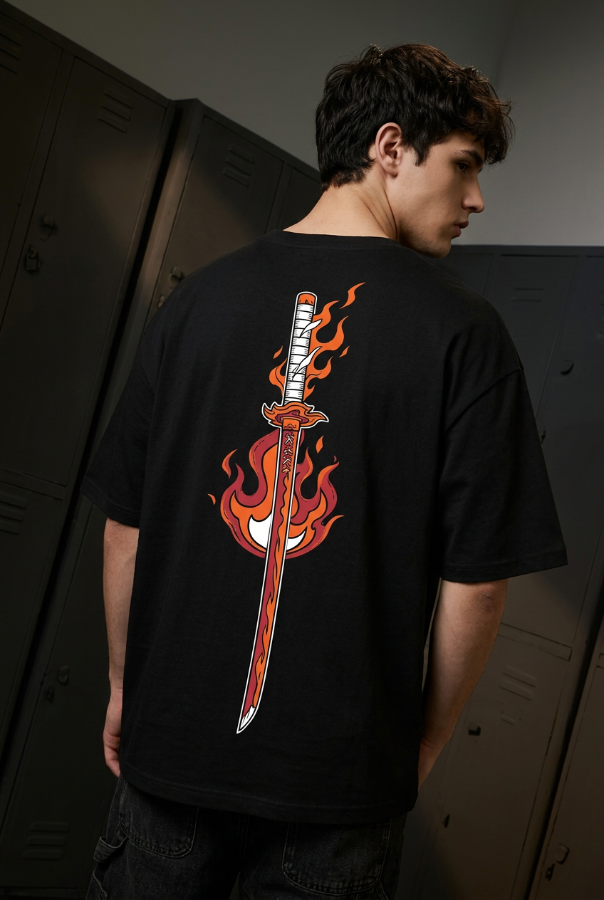 Rengoku black tee - back or design overview