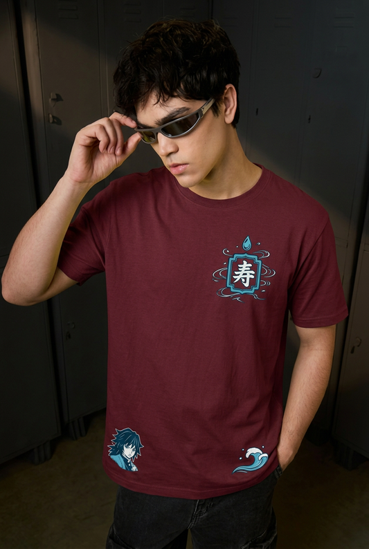 Giyu maroon tee - front or design overview