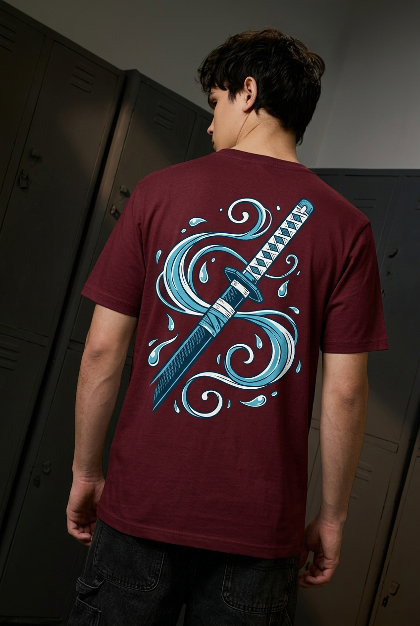 Giyu maroon tee - back or design overview