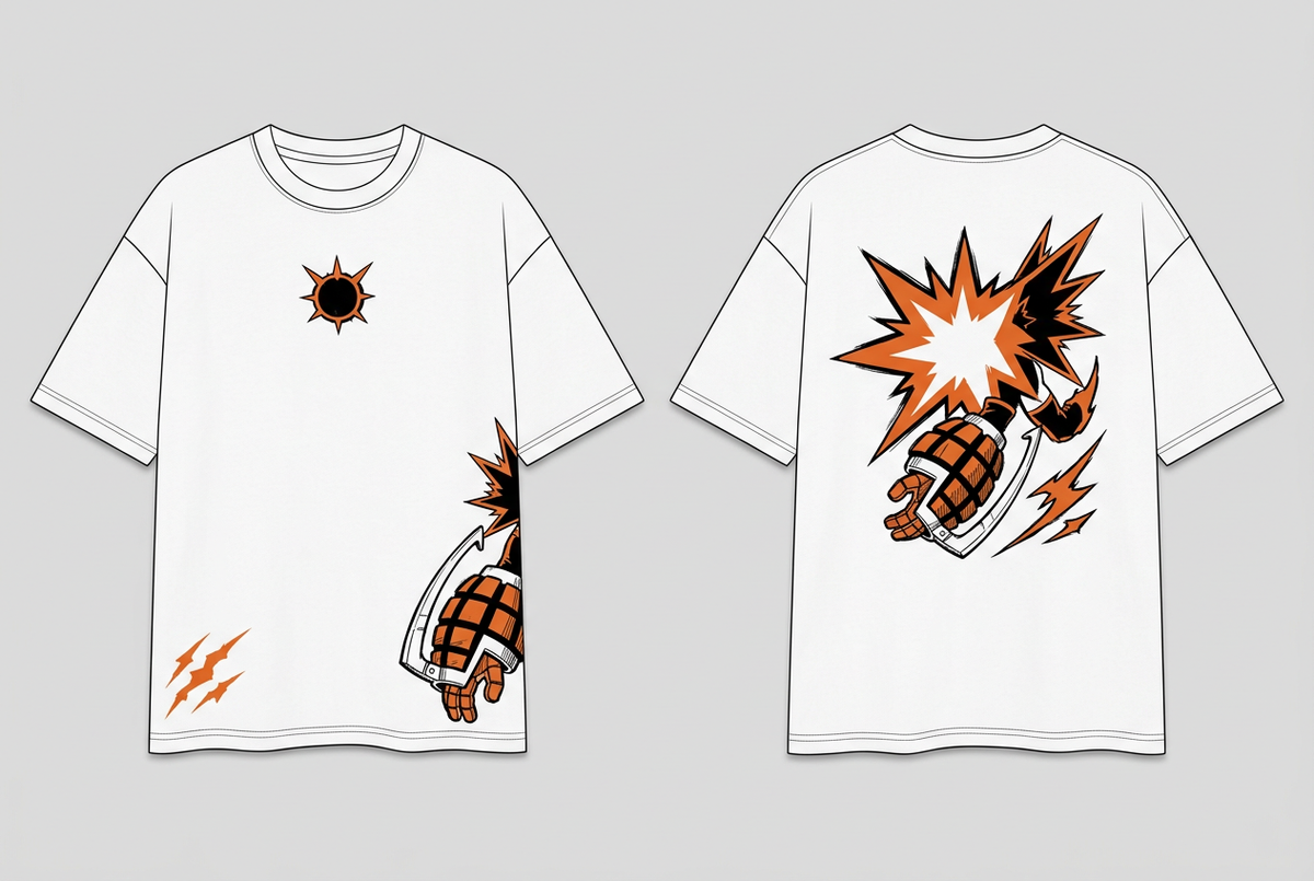 Bakugo white tee - back or design overview