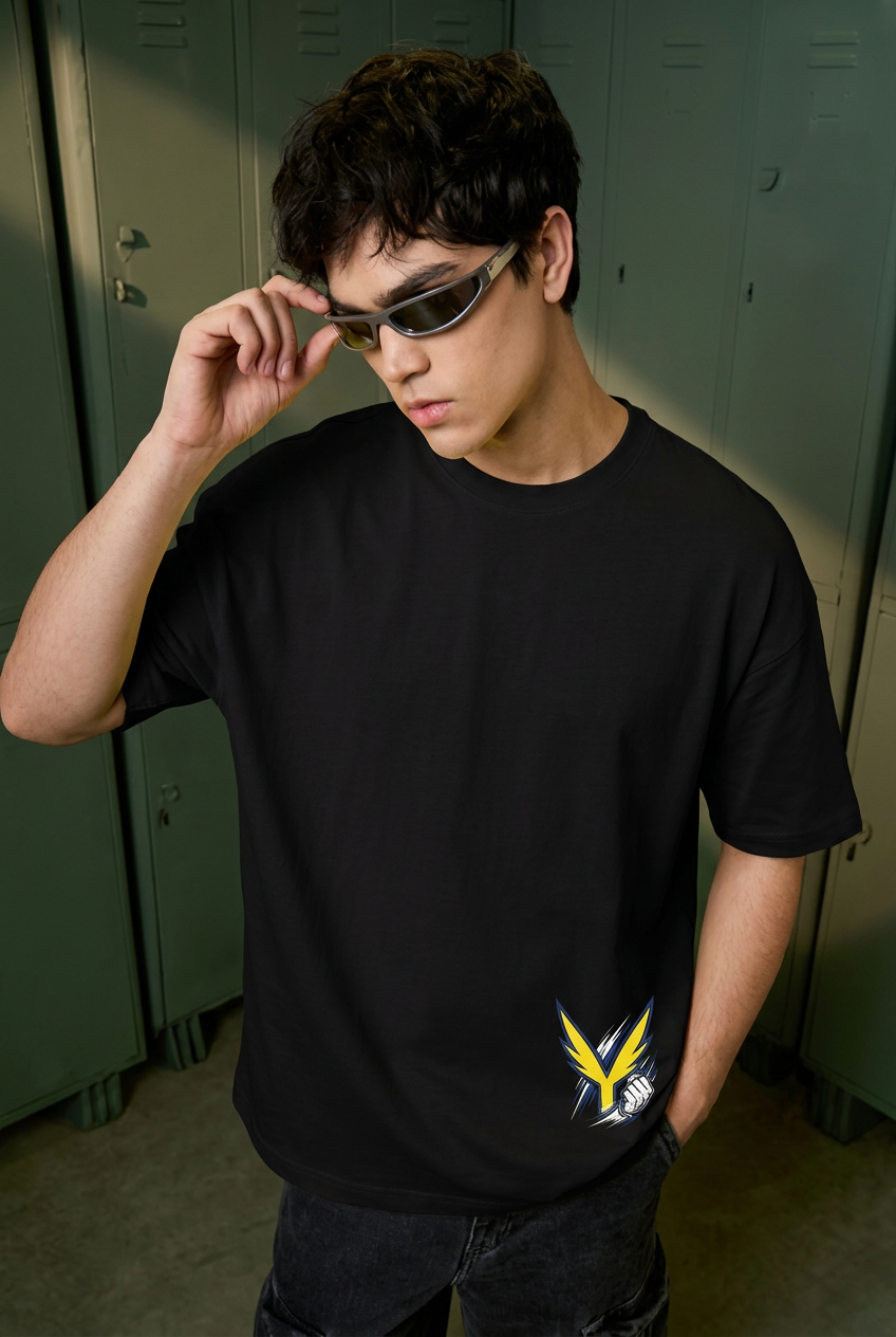All Might black tee - front or design overview