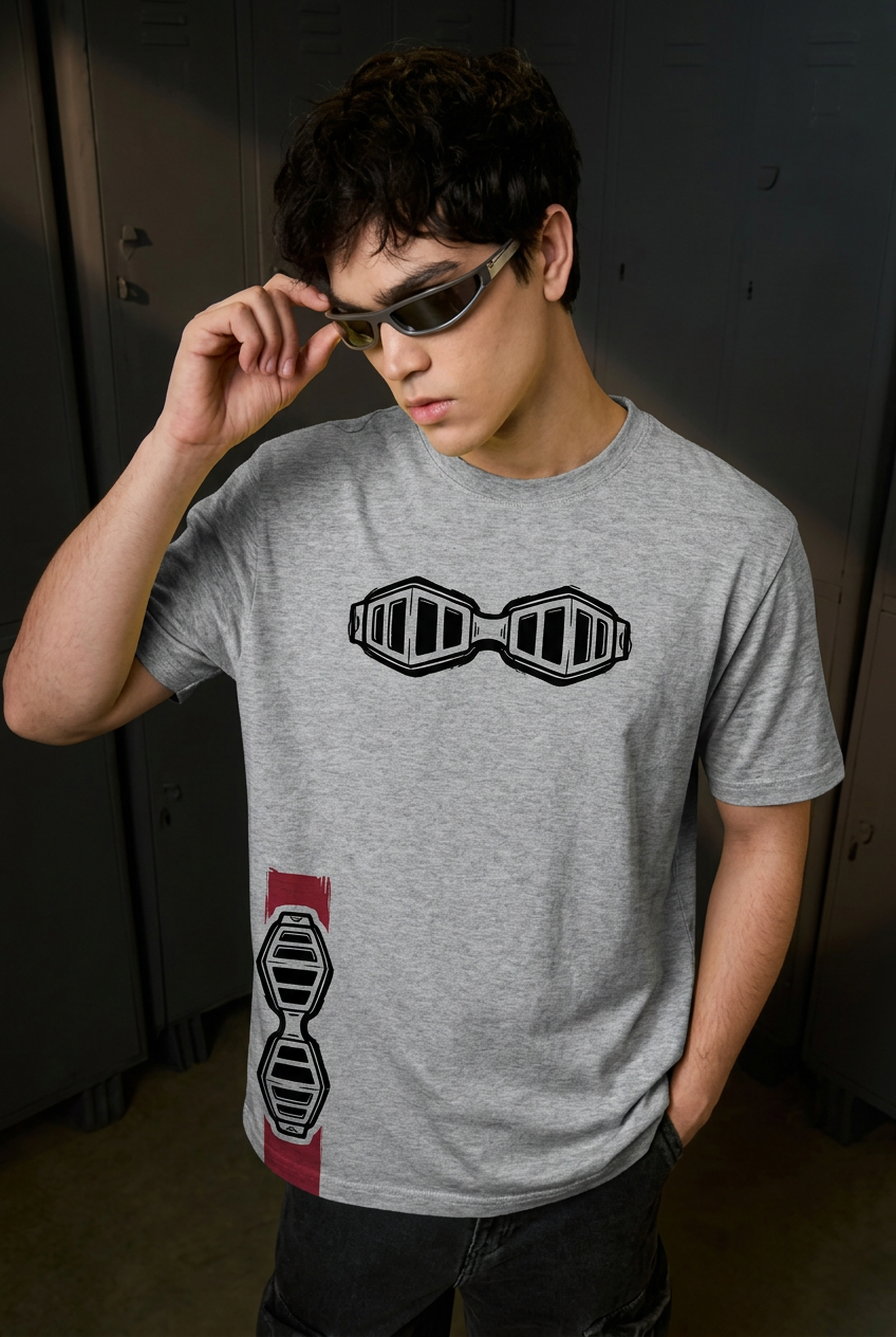 Aizawa grey melange tee - front or design overview