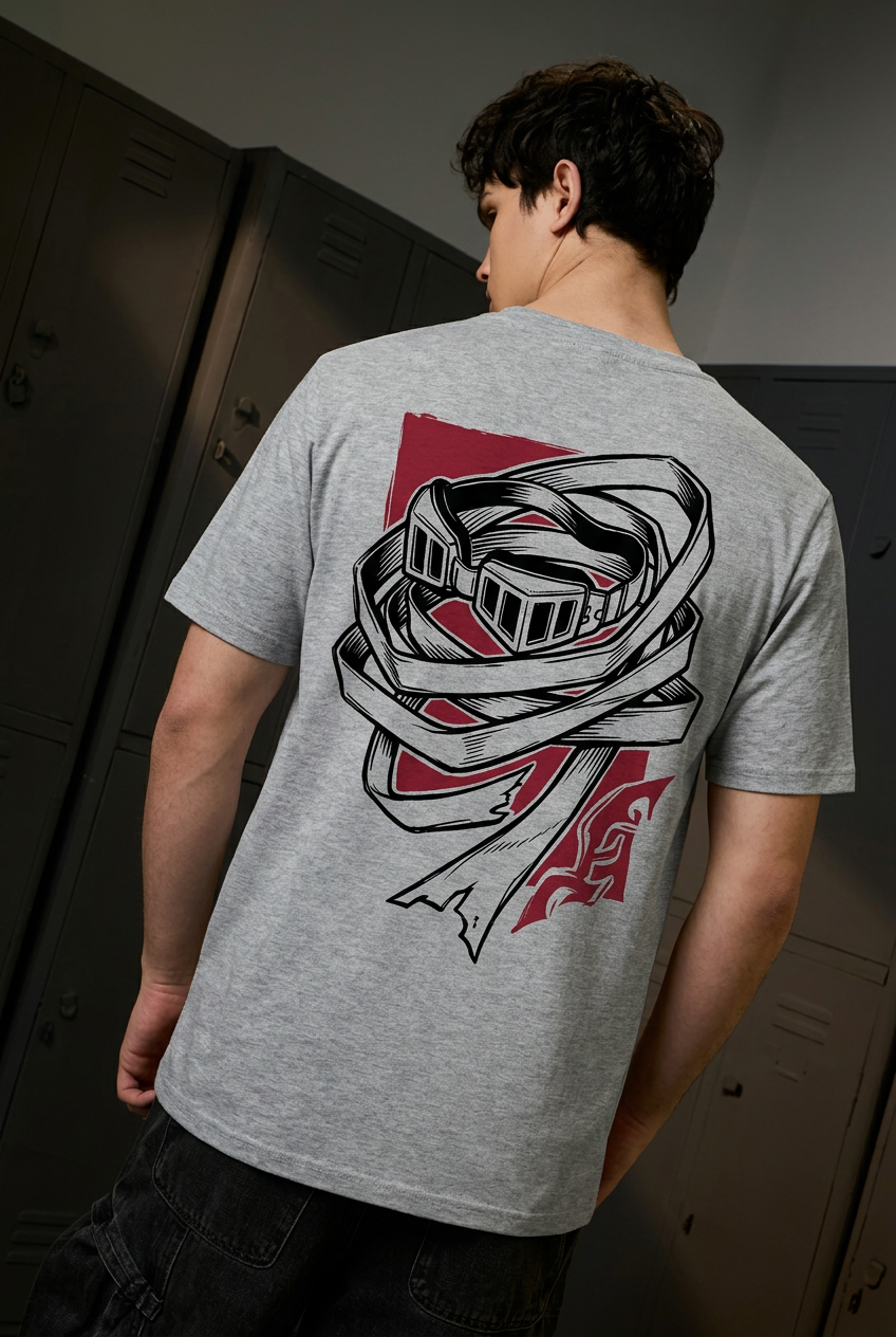 Aizawa grey melange tee - back or design overview