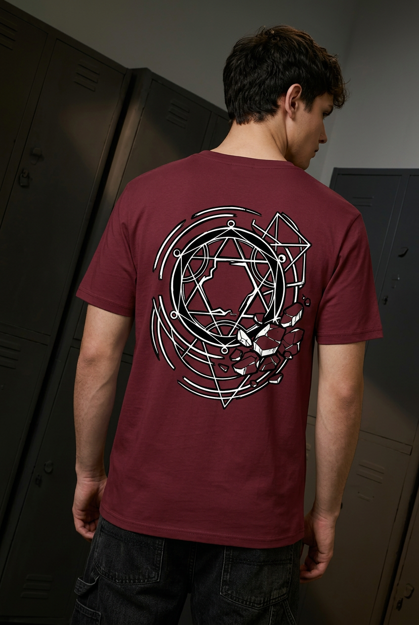 Scar maroon tee - back or design overview