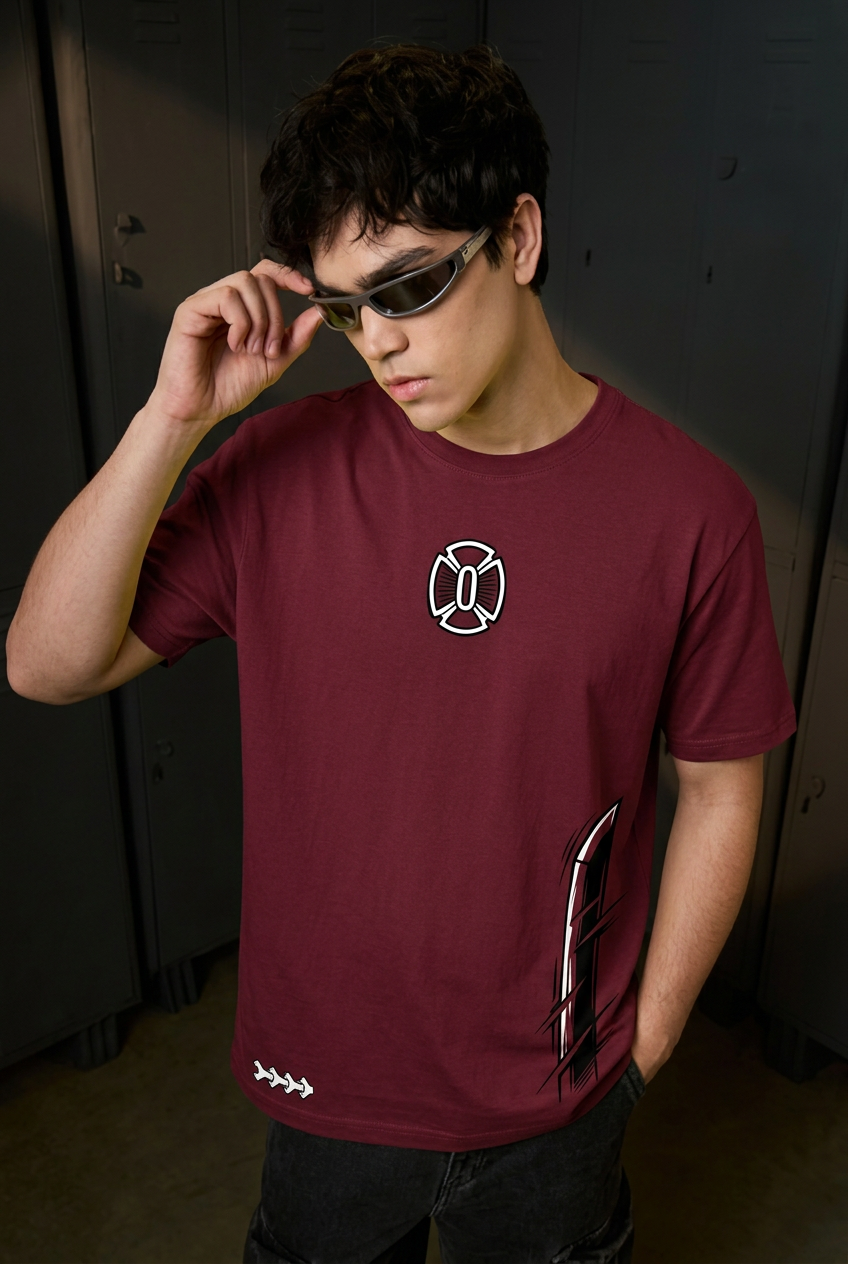 Renji maroon tee - front or design overview