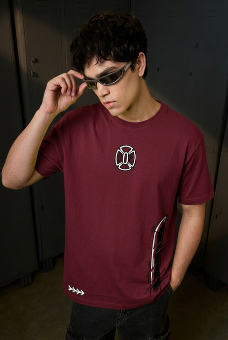 Renji maroon tee - front or design overview