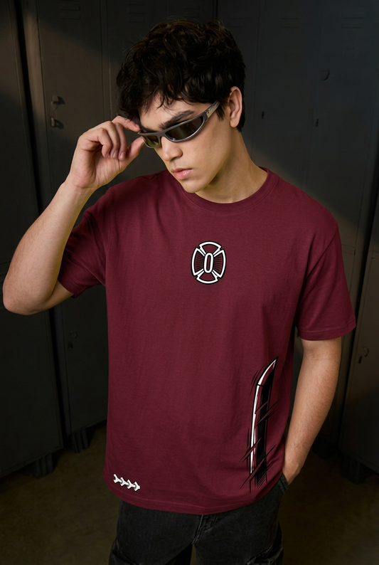 Renji maroon tee - front or design overview
