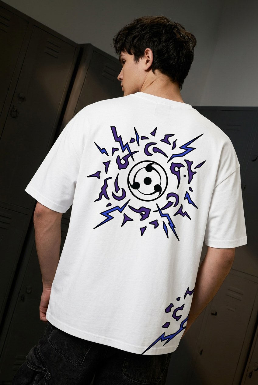 Naruto Sasuke Chidori - white Oversized T-Shirt - back three-quarter