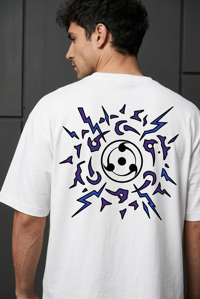 Naruto Sasuke Chidori - white Oversized T-Shirt - back detail
