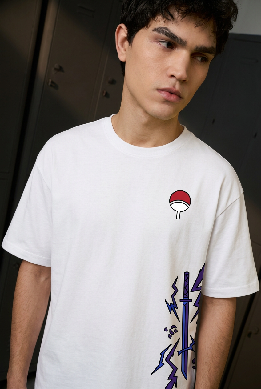 Naruto Sasuke Chidori - white Oversized T-Shirt - front portrait
