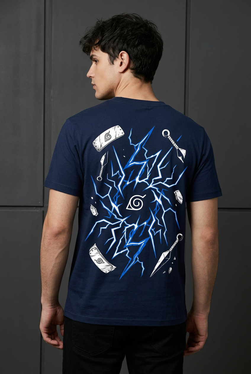 Naruto Kakashi lightning - navy blue Regular T-Shirt - back three-quarter