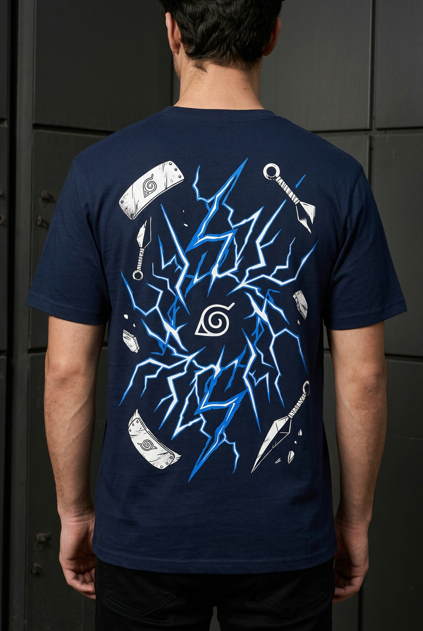 Naruto Kakashi lightning - navy blue Regular T-Shirt - back detail