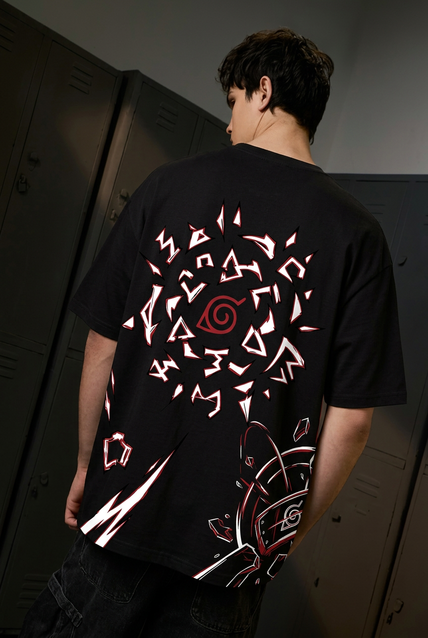 Naruto Pain cycle of conflict - black Oversized T-Shirt - back three-quarter