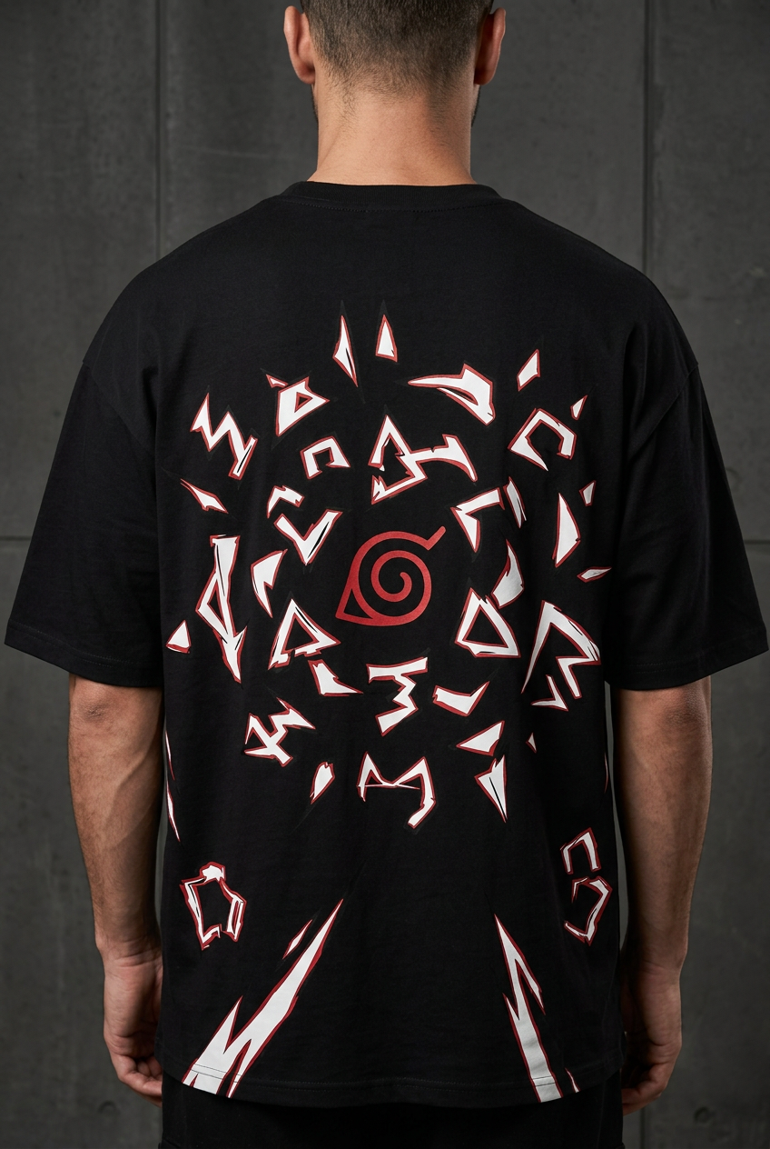 Naruto Pain cycle of conflict - black Oversized T-Shirt - back detail