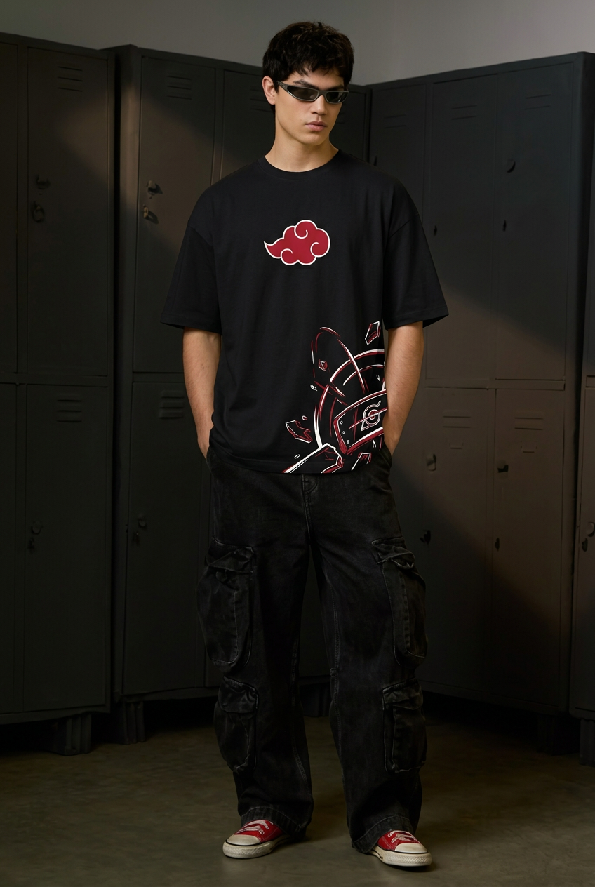 Naruto Pain cycle of conflict - black Oversized T-Shirt - full-body front