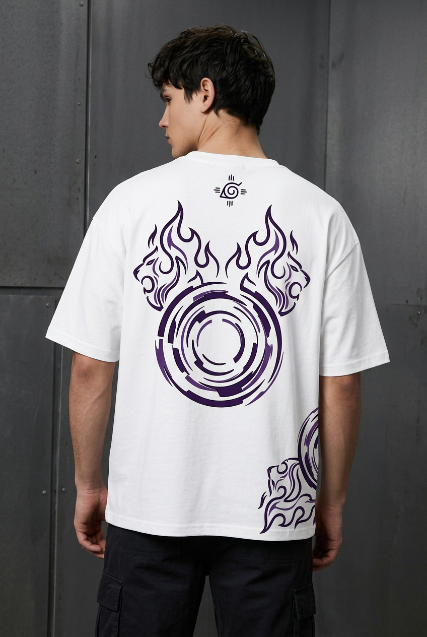 Naruto Hinata twin lion fists - white Oversized T-Shirt - back three-quarter