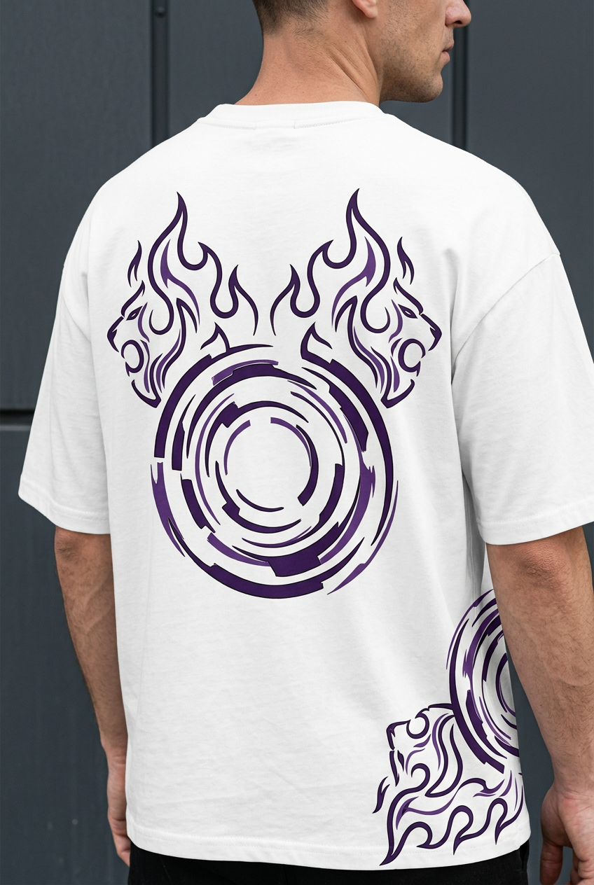 Naruto Hinata twin lion fists - white Oversized T-Shirt - back detail
