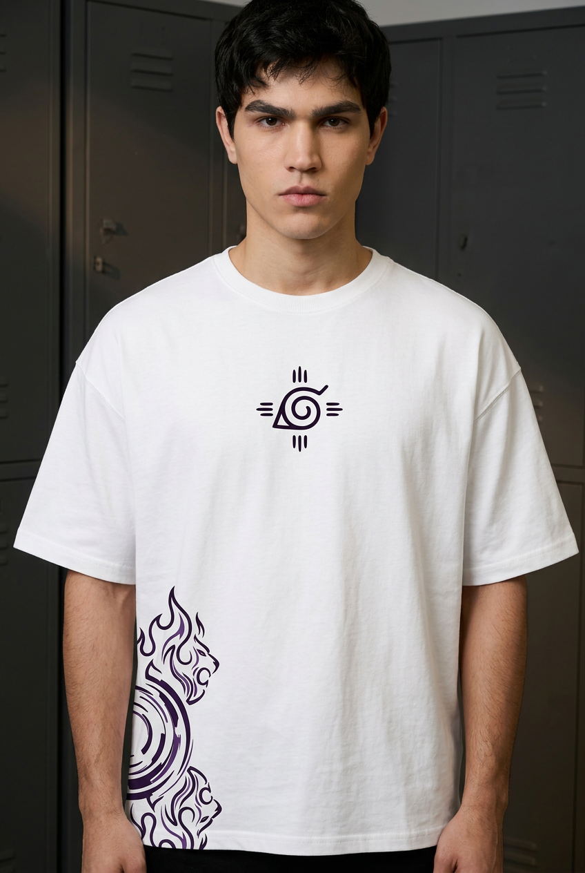Naruto Hinata twin lion fists - white Oversized T-Shirt - front portrait