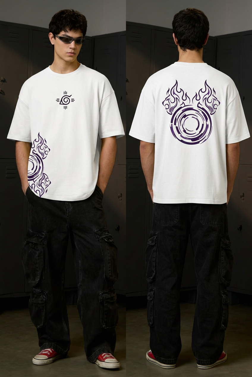 Naruto Hinata twin lion fists - white Oversized T-Shirt - full-body front
