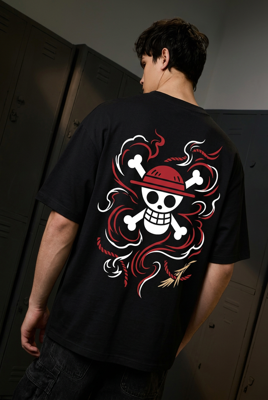 One Piece Luffy freedom - black Oversized T-Shirt - back three-quarter