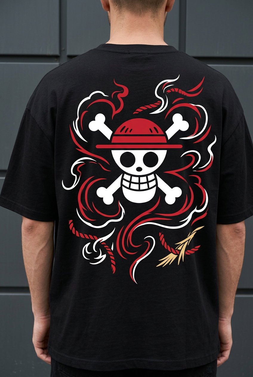 One Piece Luffy freedom - black Oversized T-Shirt - back detail