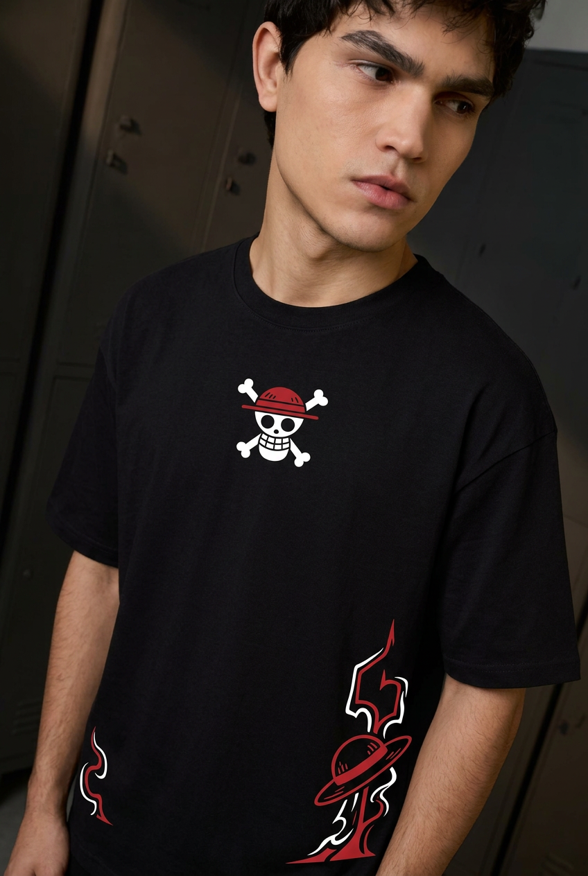 One Piece Luffy freedom - black Oversized T-Shirt - front portrait
