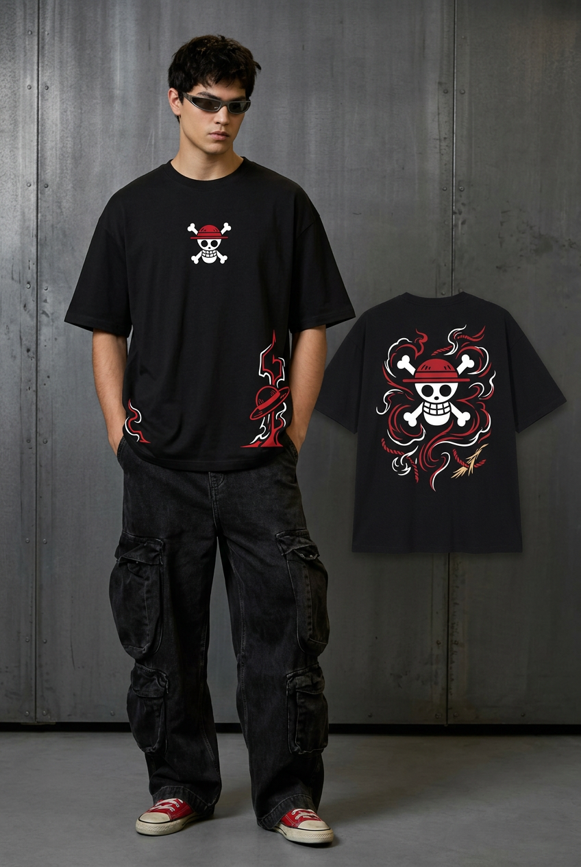 One Piece Luffy freedom - black Oversized T-Shirt - full-body front