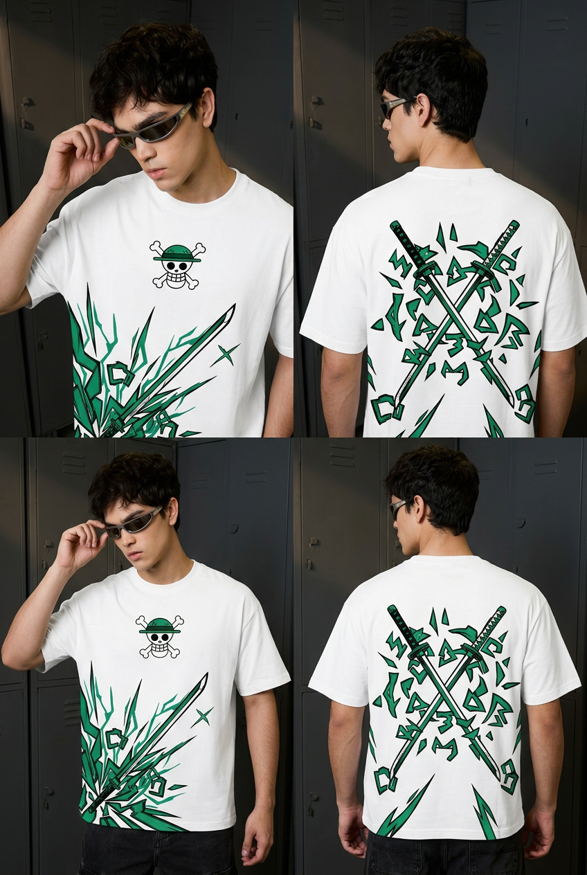 One Piece Zoro promise - white Oversized T-Shirt - front pose