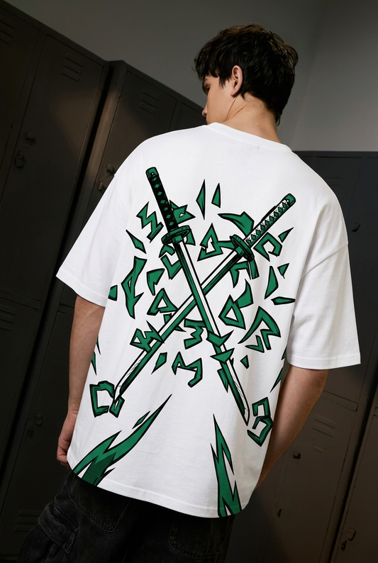 One Piece Zoro promise - white Oversized T-Shirt - back three-quarter
