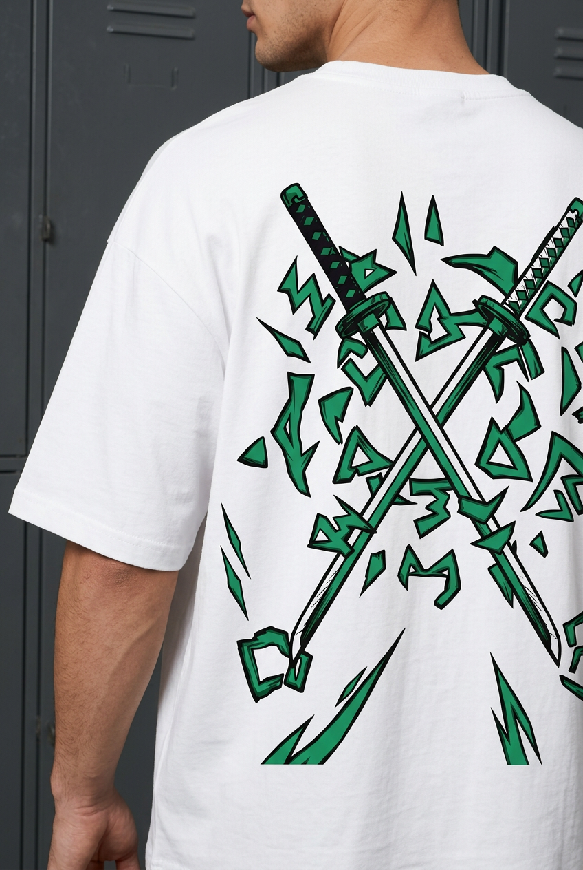 One Piece Zoro promise - white Oversized T-Shirt - back detail